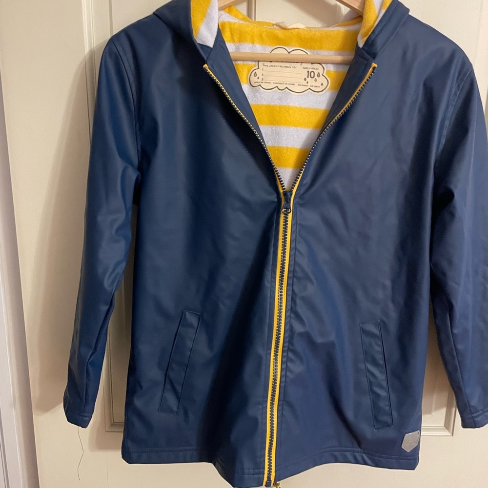 Hatley Navy Rain Coat with  Yellow and White Striped Terry Lining